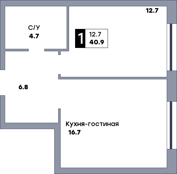 1 комнатная квартира, №199, этаж 3