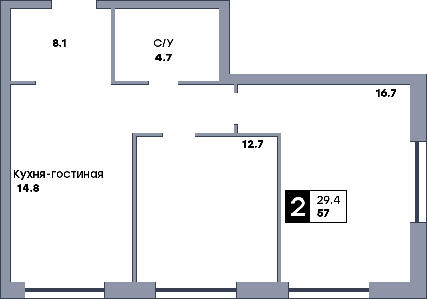 2 комнатная квартира, №210, этаж 4