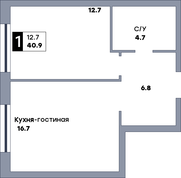 1 комнатная квартира, №214, этаж 4