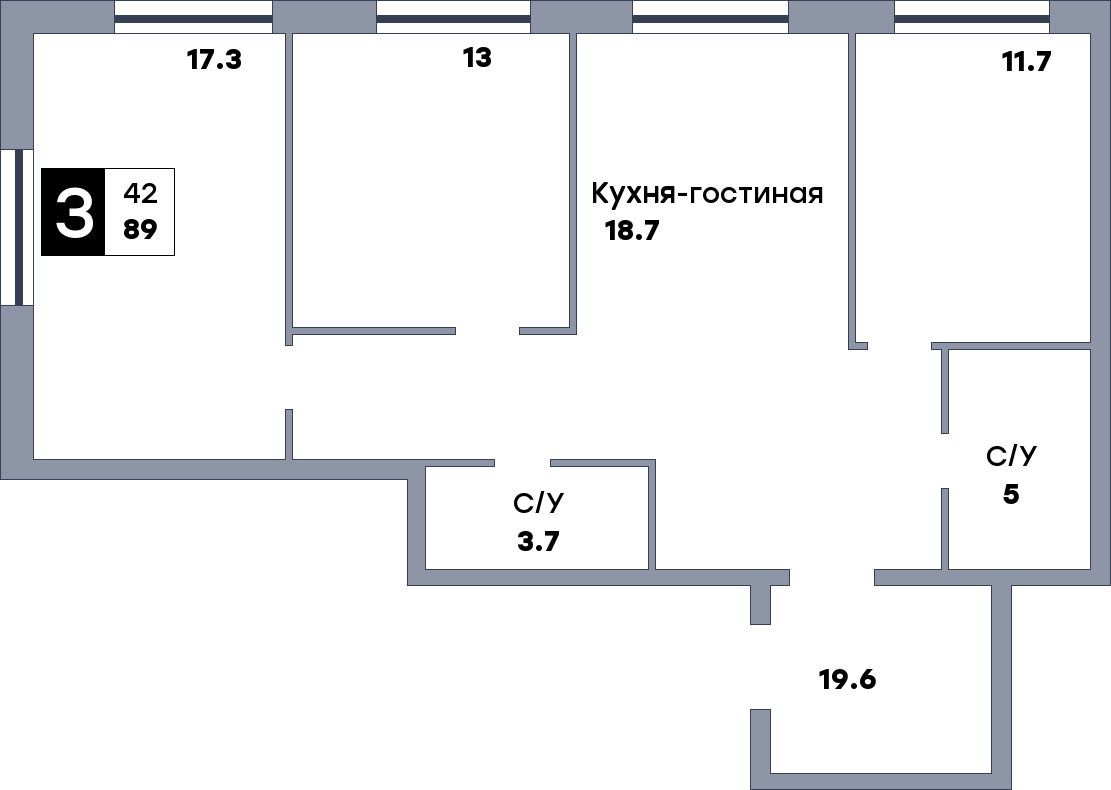 3 комнатная квартира, №216, этаж 4