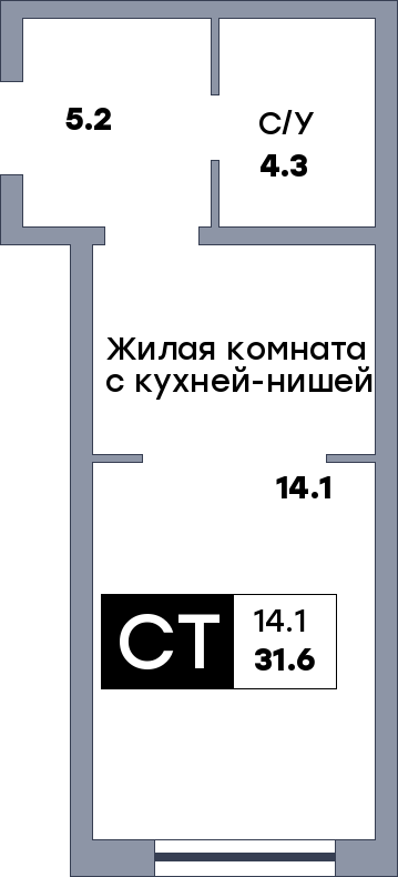 Квартира студия, №342, этаж 17