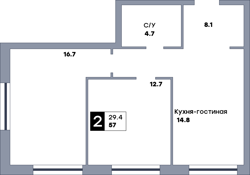 2 комнатная квартира, №399, этаж 1