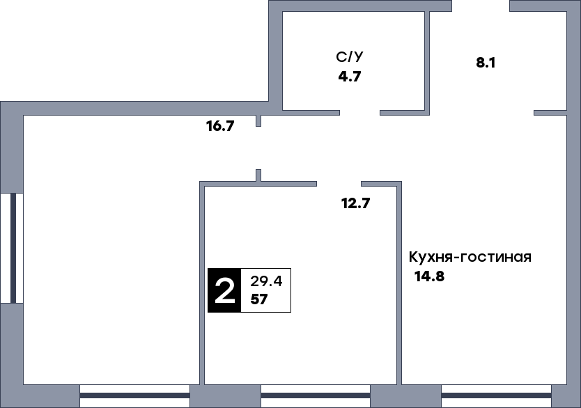 2 комнатная квартира, №409, этаж 2