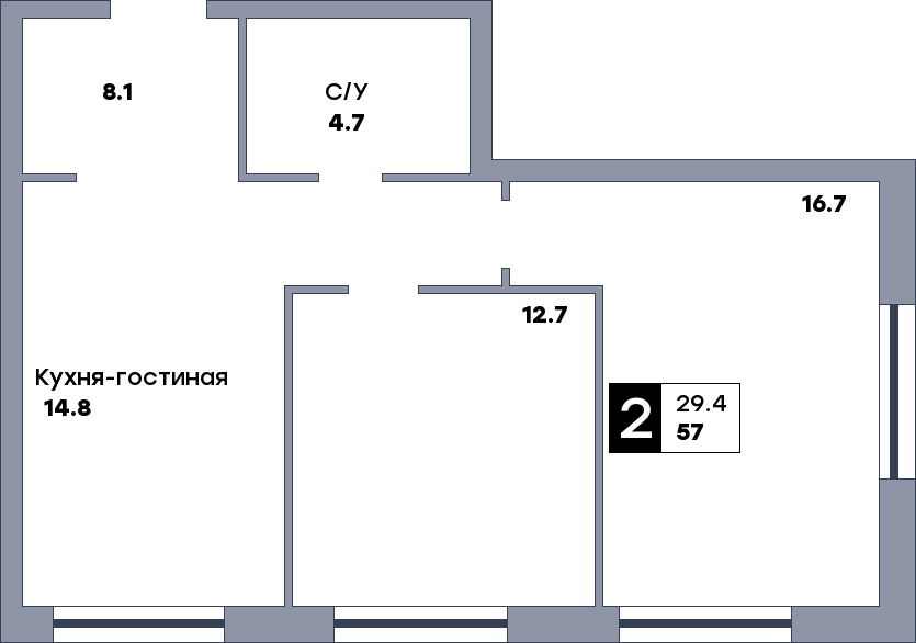 2 комнатная квартира, №456, этаж 7