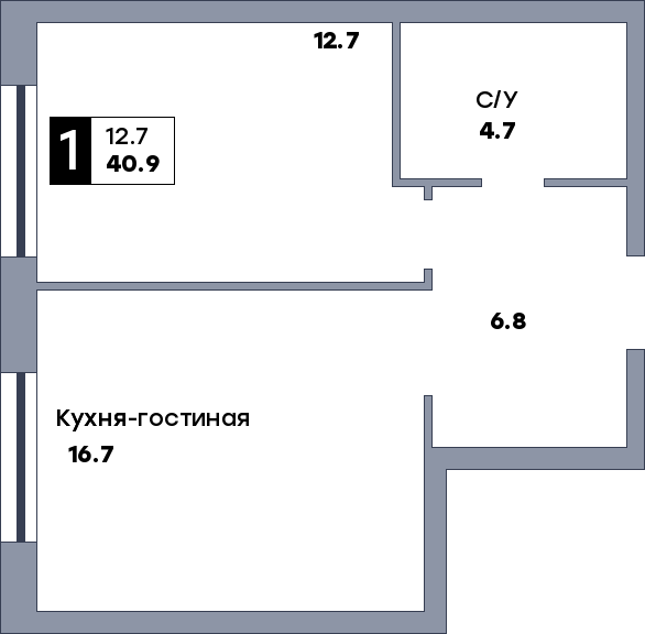 1 комнатная квартира, №550, этаж 16