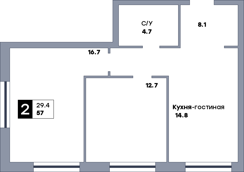 2 комнатная квартира, №588, этаж 1
