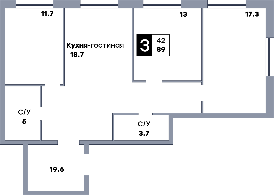 3 комнатная квартира, №711, этаж 14