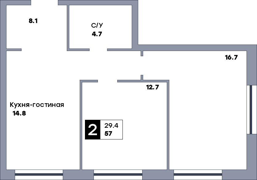 2 комнатная квартира, №794, этаж 22