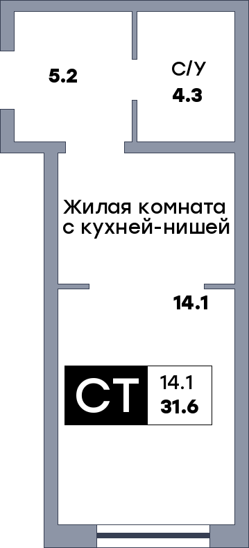 Квартира студия, №176, этаж 19