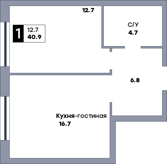 1 комнатная квартира, №178
