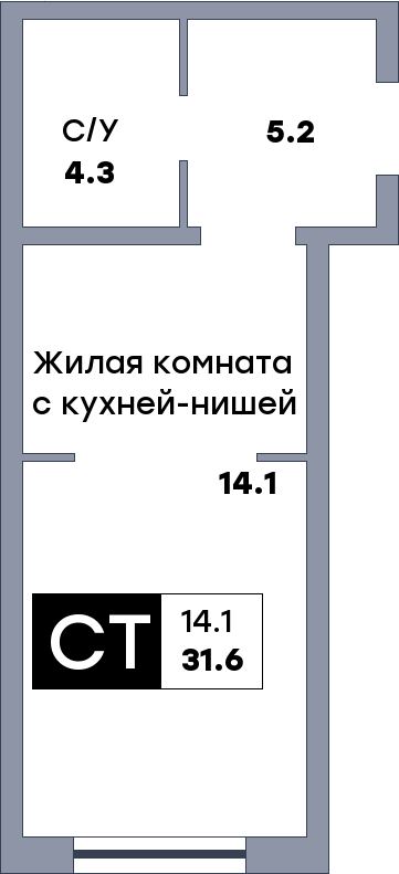 Квартира студия, №577, этаж 19