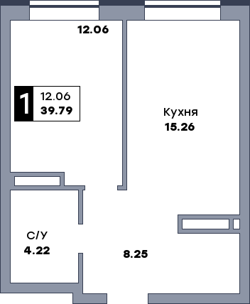 1 комнатная квартира, №4, этаж 2