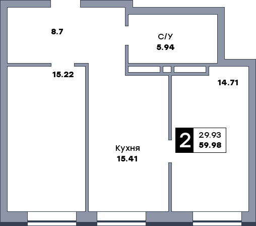 2 комнатная квартира, №9, этаж 2