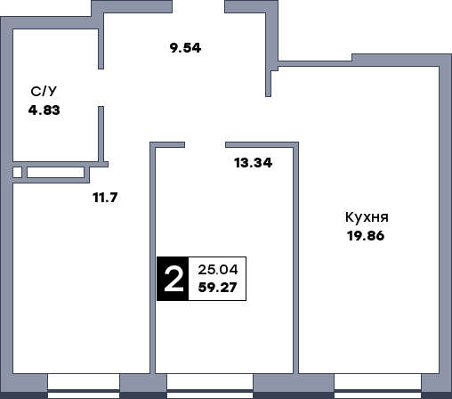 2 комнатная квартира, №10, этаж 3