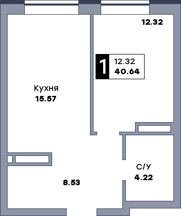 1 комнатная квартира, №14, этаж 3