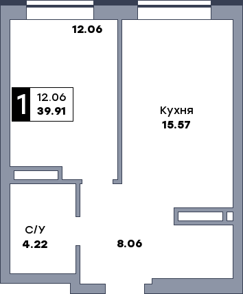 1 комнатная квартира, №24, этаж 4