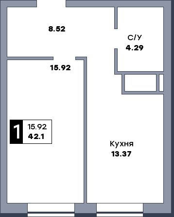 1 комнатная квартира, №35, этаж 5