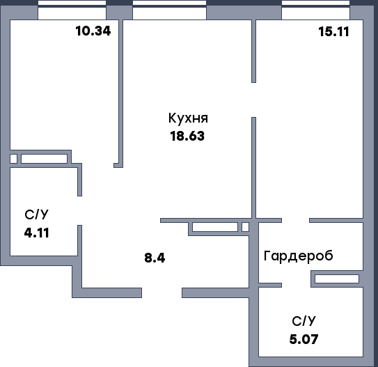 2 комнатная квартира, №61, этаж 8