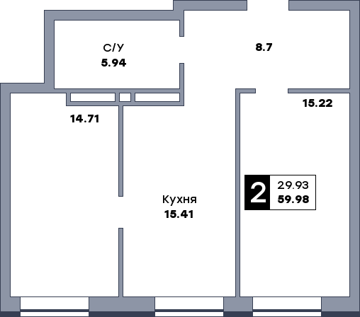 2 комнатная квартира, №154, этаж 3