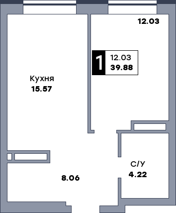 1 комнатная квартира, №157, этаж 3