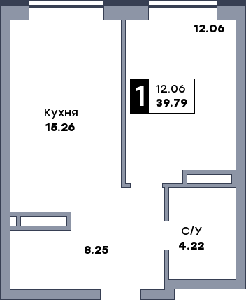 1 комнатная квартира, №195, этаж 7