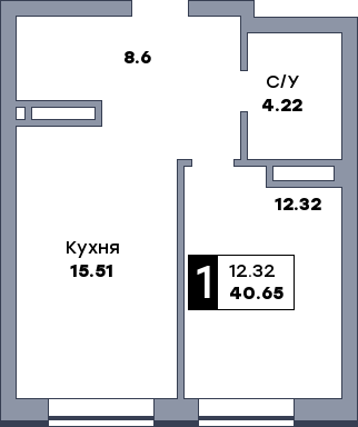 1 комнатная квартира, №294, этаж 2