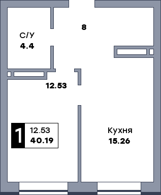 1 комнатная квартира, №295, этаж 2