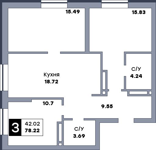 3 комнатная квартира, №298, этаж 2