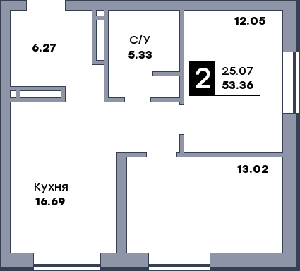 2 комнатная квартира, №302, этаж 3