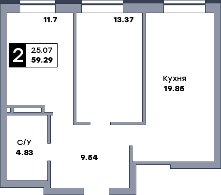 2 комнатная квартира, №310, этаж 3