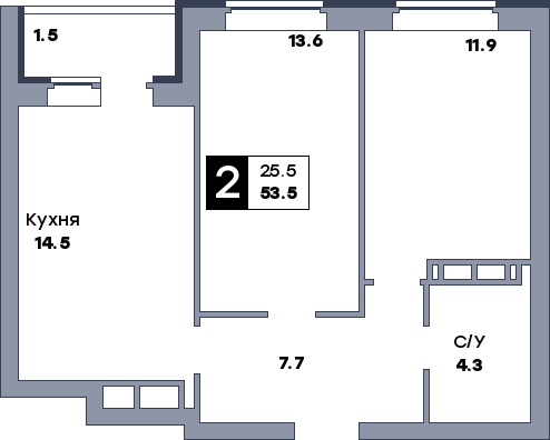 2 комнатная квартира, №1