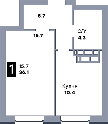 1 комнатная квартира, №4