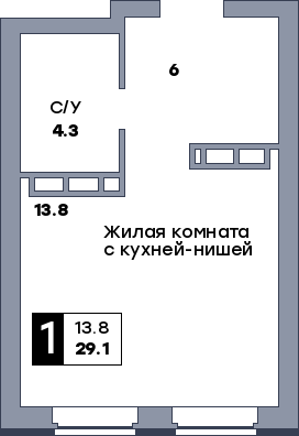 1 комнатная квартира, №7, этаж 2