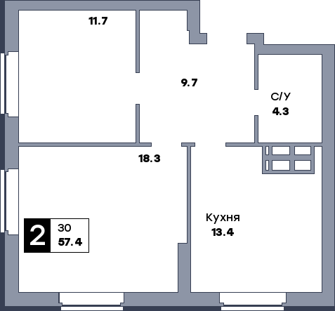 2 комнатная квартира, №8, этаж 2
