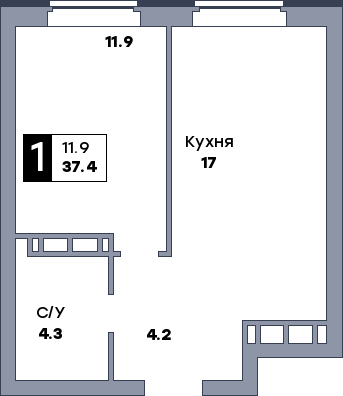 1 комнатная квартира, №10, этаж 2