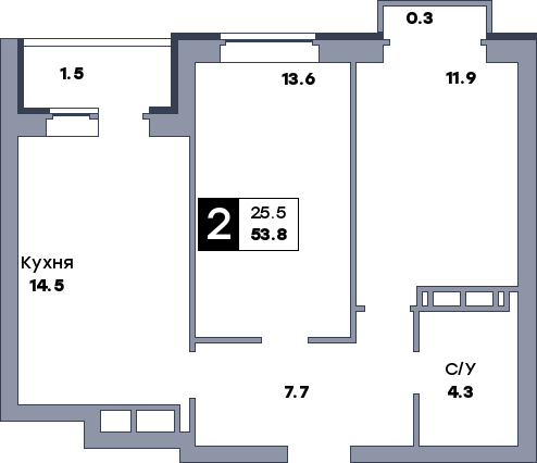 2 комнатная квартира, №11, этаж 3