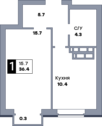 1 комнатная квартира, №14