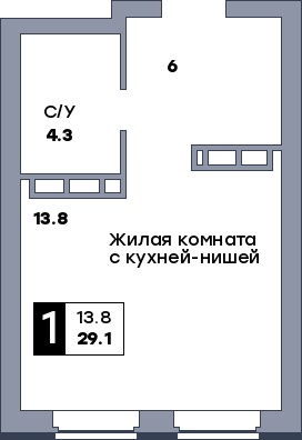 1 комнатная квартира, №17, этаж 3