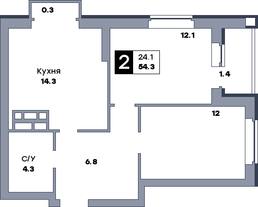2 комнатная квартира, №22, этаж 4