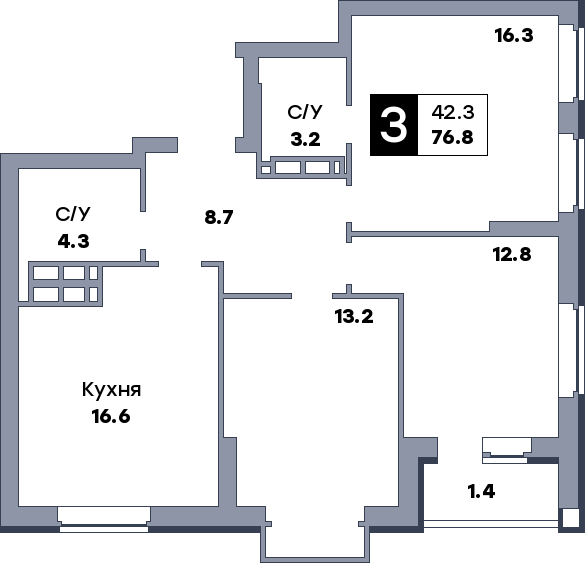 3 комнатная квартира, №23, этаж 4
