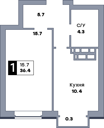 1 комнатная квартира, №24, этаж 4