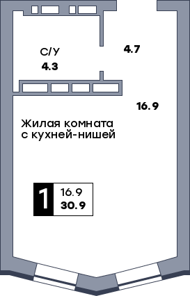 1 комнатная квартира, №25, этаж 4
