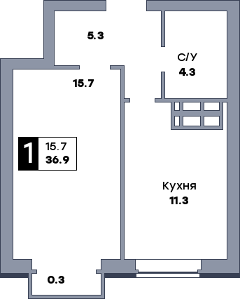 1 комнатная квартира, №26