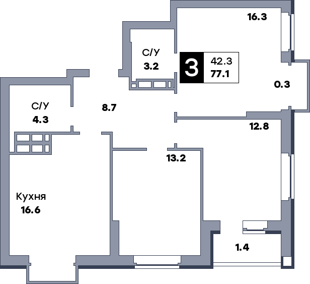 3 комнатная квартира, №33, этаж 5
