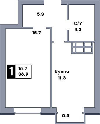 1 комнатная квартира, №36