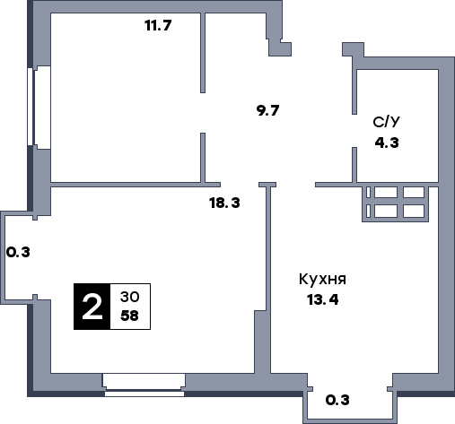 2 комнатная квартира, №38, этаж 5