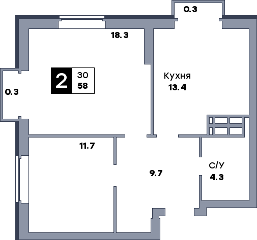 2 комнатная квартира, №39, этаж 5