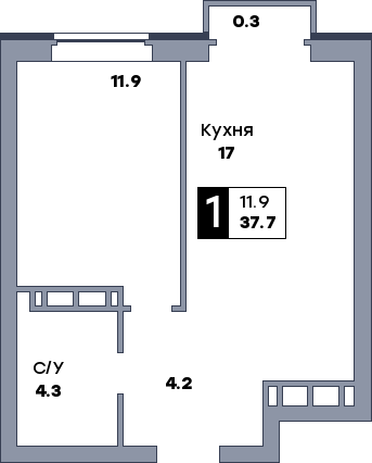 1 комнатная квартира, №40, этаж 5