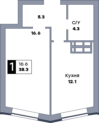 1 комнатная квартира, №46, этаж 6