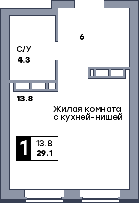 1 комнатная квартира, №47, этаж 6
